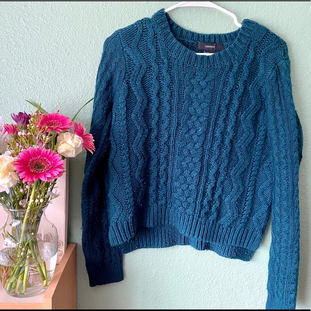 Teal Cable-Knit Sweater